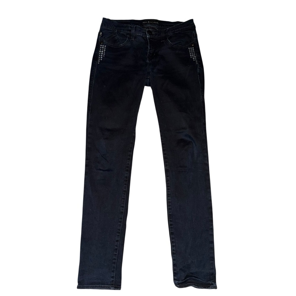 Rock & Republic Women’s Skinny Jeans SZ 8M Black Stretch Deco Pockets Midrise